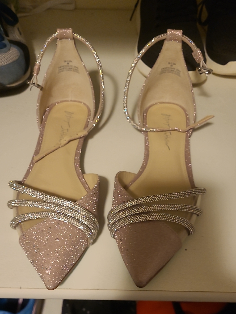 Betsey Johnson Sparkle Pink Pointed-Toe Ankle-Strap Heels
